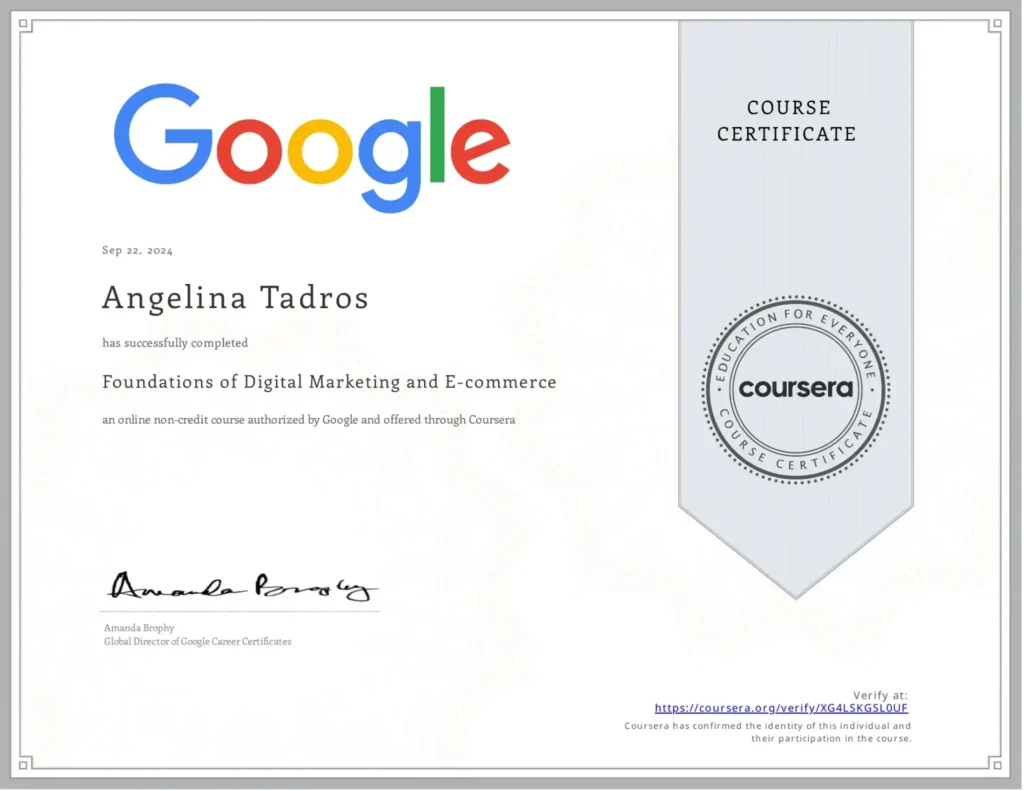 Certificate Coursera - Foundation Digital Marketing and E-Commerce